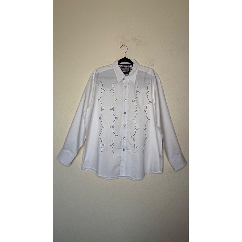 Brooks & Dunn Panhandle Slim Western Shirt Mens XL White Embroidery Long Sleeve